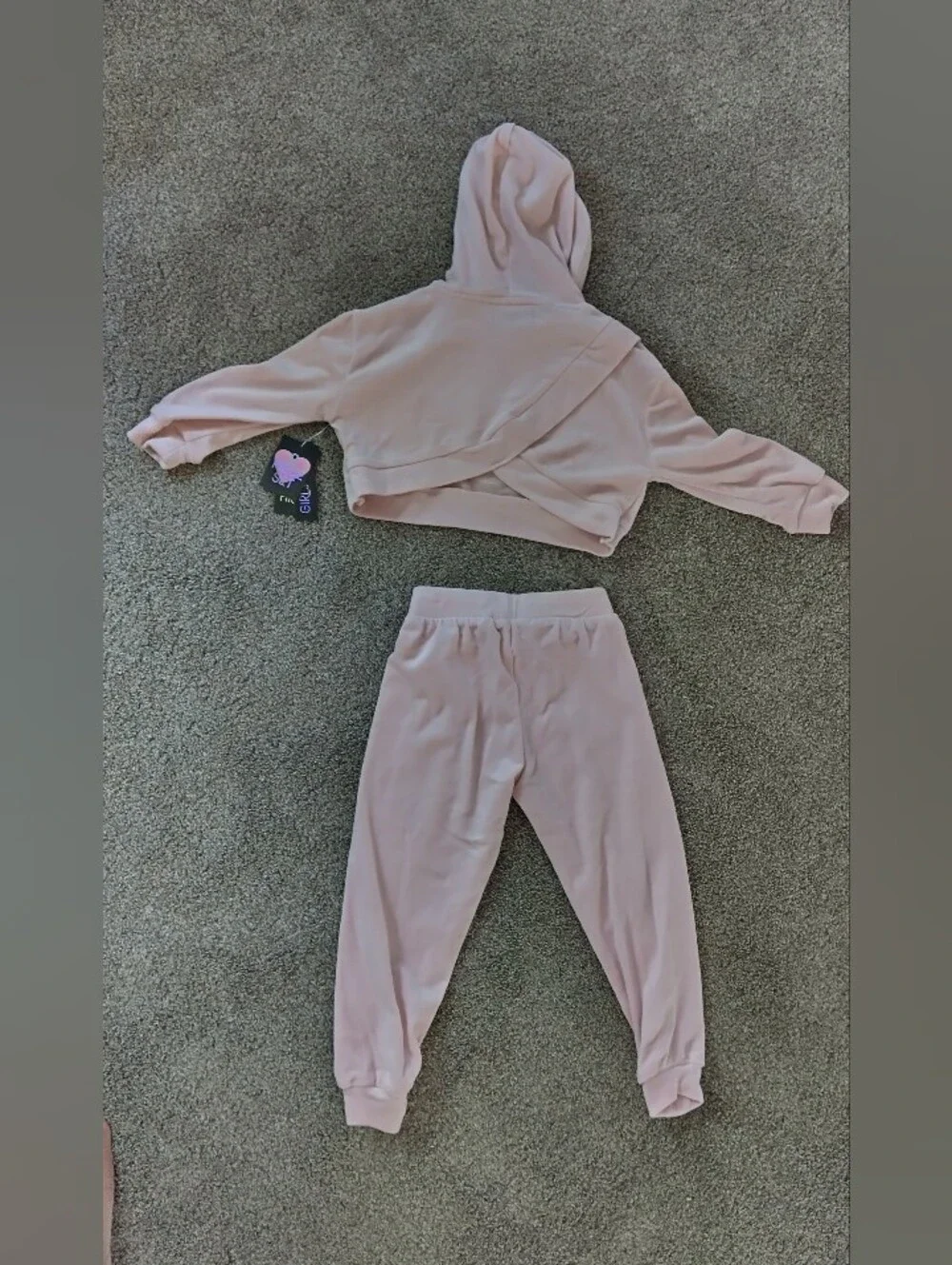 Light Pink Hoodie and Jogger Set with Silver Sequin Heart 🩷